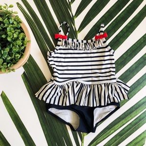 H&M Striped Red Bow Baby Girl Swimsuit 6-12m NWOT
